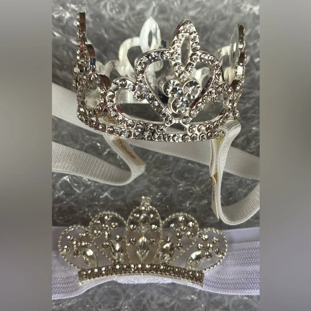NIB MTLEE 2 Pieces Silver Baby Crown Baby Tiara Headband Little Girl Infant